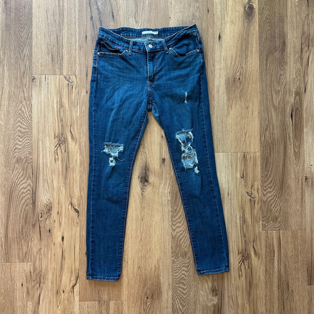 Levis 711 Skinny Jeans Womens 31 Blue Distressed‎ Ripped Denim Mid Rise Pants